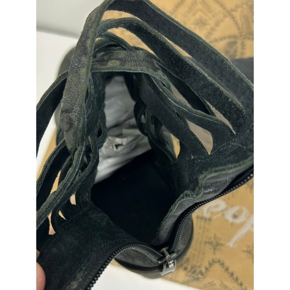 Free People Carrera Black Leather Woven Strappy Heel Ankle Booties Sz 38 US 7.5 - Picture 13 of 14